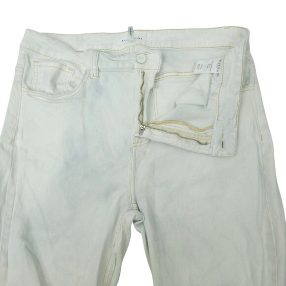 Risen Jeans Crop White with Faded Blue Tone High Rise Distressed Sz 1XL Stretch - Picture 8 of 15